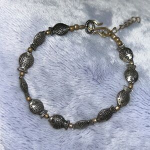 Sterling silver beaded fish charm bracelet with hook closure